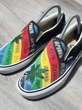 Vans Classic Slip On Spirit Custom Painted Weed Shoes Womens Size 8.5